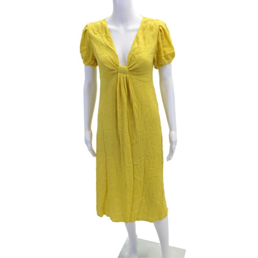Line And Dot Womens Back Zip Short Sleeve V Neck Shift Dress Yellow Size Small